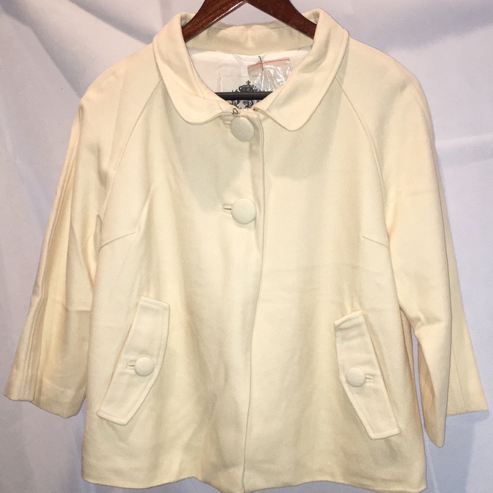 NWOT Bb Dakota Short Coat | Wool And Rayon Blend | Cream | Size L
